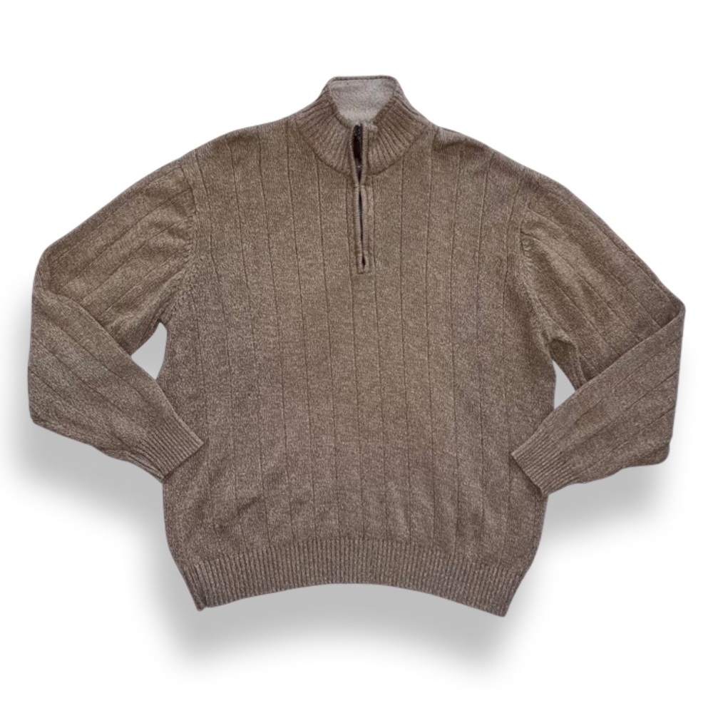 Oscar de la Renta | Heathered Taupe 1/4 Zip Pullover Sweater